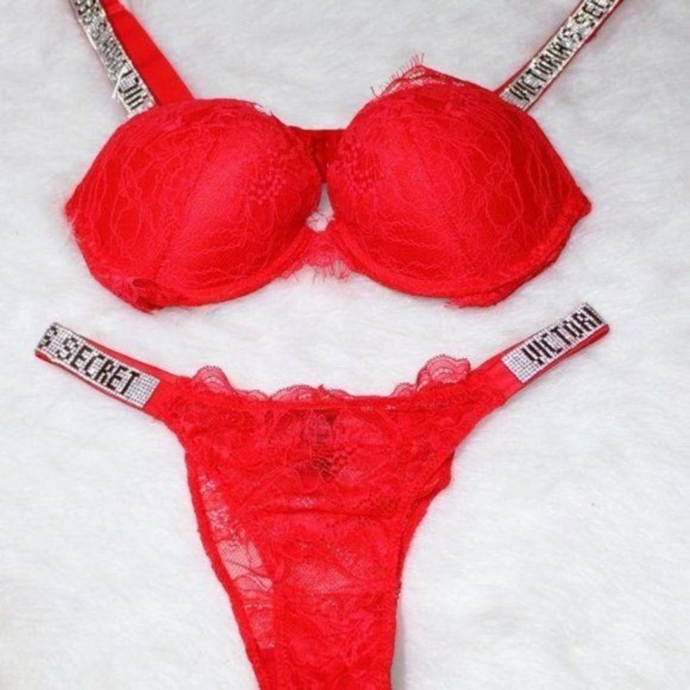 NEW SEXY Satin & Lace Rhinestone Strap Push-Up Bra